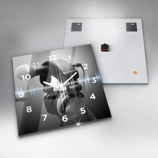 Kwadratowy zegar Mikrofon i Słuchawki