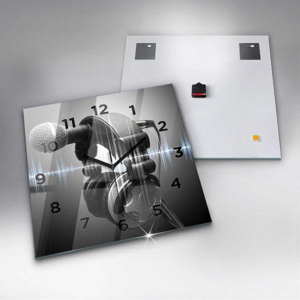 Kwadratowy zegar Mikrofon i Słuchawki