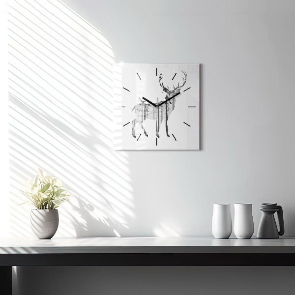Kwadratowy zegar Sylwetka jelenia Las