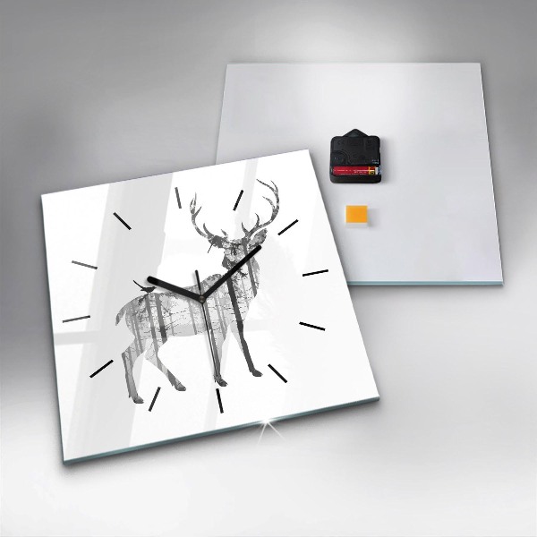 Kwadratowy zegar Sylwetka jelenia Las