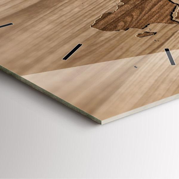 Kwadratowy zegar Mapa świata na drewnie