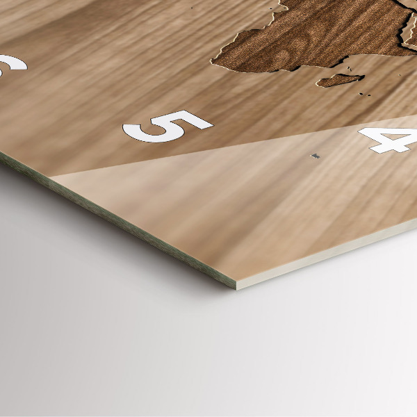 Kwadratowy zegar Mapa świata na drewnie