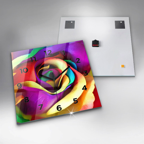 Kwadratowy zegar Tęczowa róża