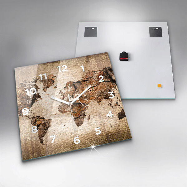 Kwadratowy zegar Mapa świata vintage