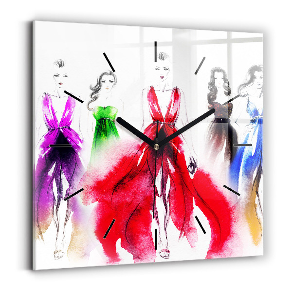 Kwadratowy zegar Kobiety w kolorowych sukniach