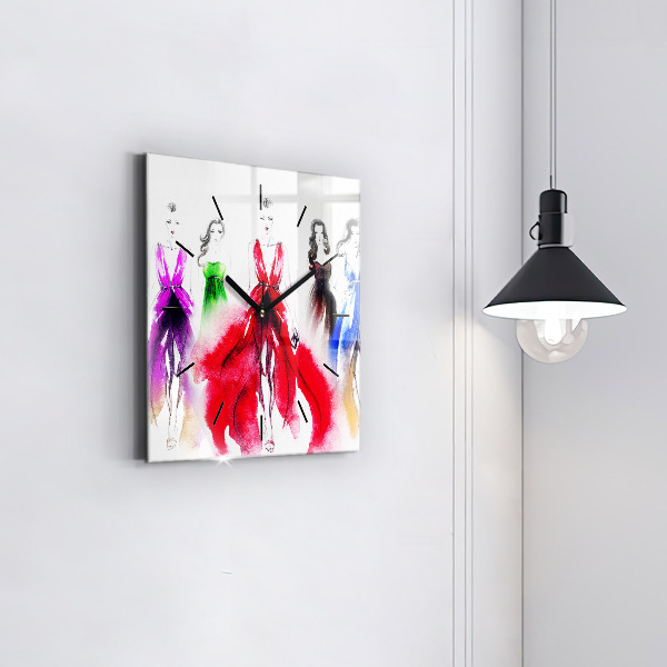 Kwadratowy zegar Kobiety w kolorowych sukniach