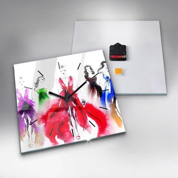 Kwadratowy zegar Kobiety w kolorowych sukniach