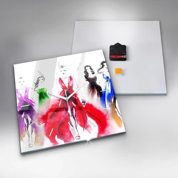 Kwadratowy zegar Kobiety w kolorowych sukniach