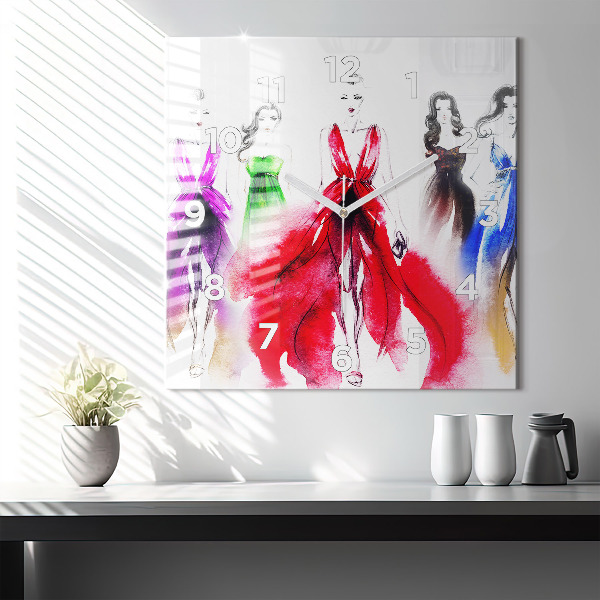 Kwadratowy zegar Kobiety w kolorowych sukniach