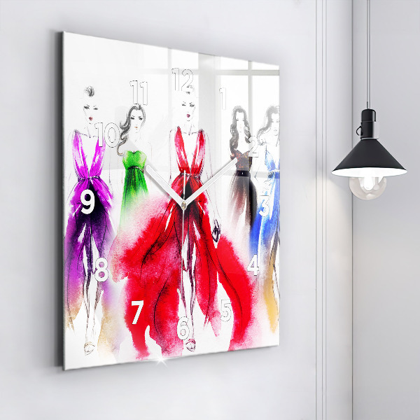 Kwadratowy zegar Kobiety w kolorowych sukniach