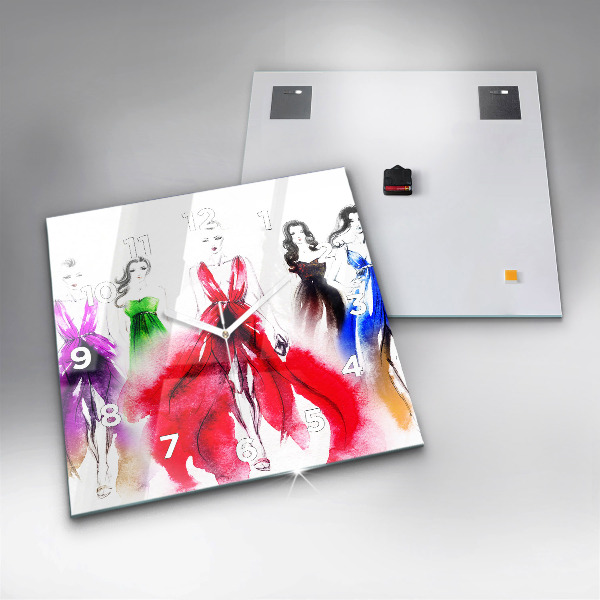 Kwadratowy zegar Kobiety w kolorowych sukniach