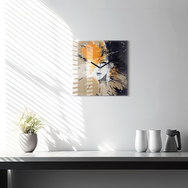 Kwadratowy zegar Portret kobiety abstrakcja