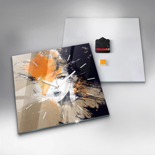 Kwadratowy zegar Portret kobiety abstrakcja