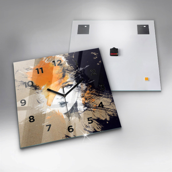 Kwadratowy zegar Portret kobiety abstrakcja