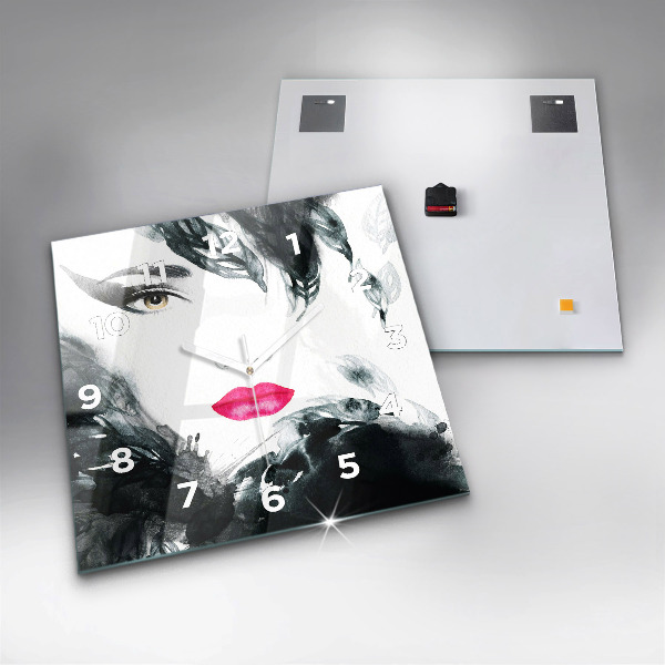 Kwadratowy zegar Portret kobiety czerwone usta
