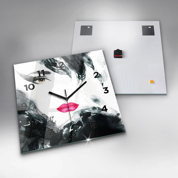 Kwadratowy zegar Portret kobiety czerwone usta