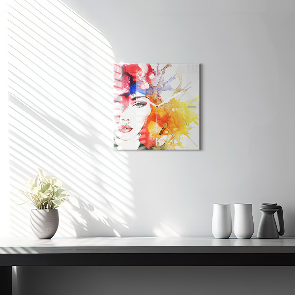 Kwadratowy zegar Kolorowy portret kobiety