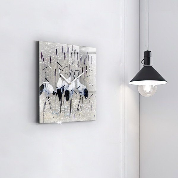 Kwadratowy zegar Żurawie w trzcinie