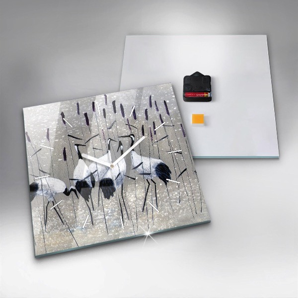 Kwadratowy zegar Żurawie w trzcinie