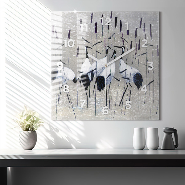 Kwadratowy zegar Żurawie w trzcinie