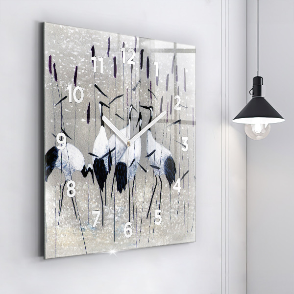 Kwadratowy zegar Żurawie w trzcinie