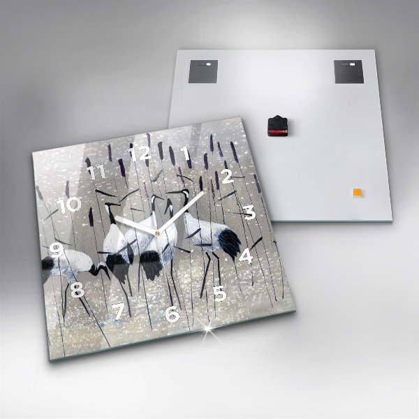 Kwadratowy zegar Żurawie w trzcinie