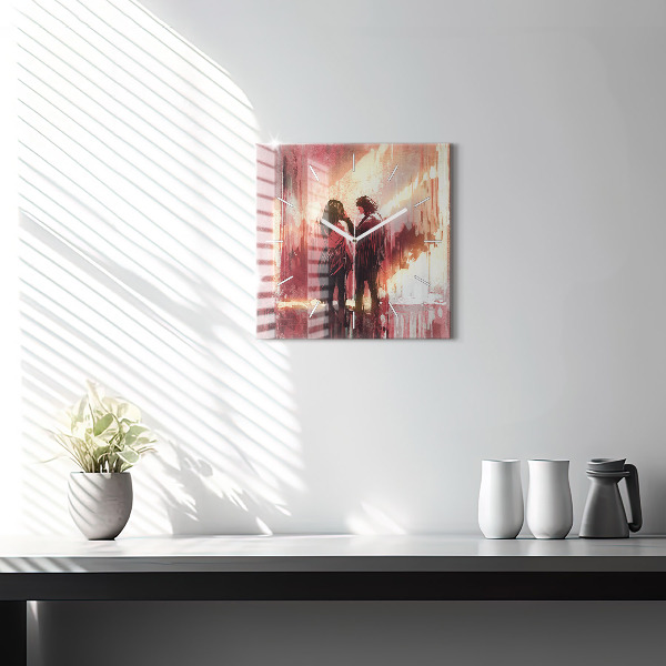 Kwadratowy zegar Młoda zakochana para