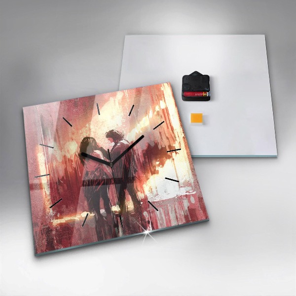 Kwadratowy zegar Młoda zakochana para