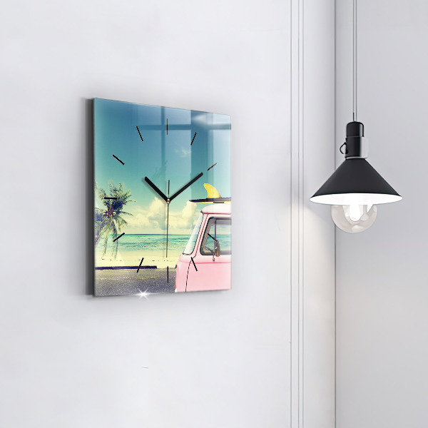 Zegar na ścianę kwadratowy Samochód z deską surfingową