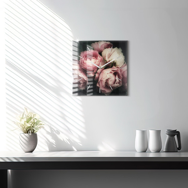 Zegar na ścianę kwadratowy Bukiet różowych róż