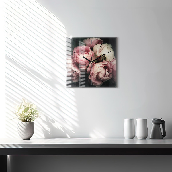Zegar na ścianę kwadratowy Bukiet różowych róż