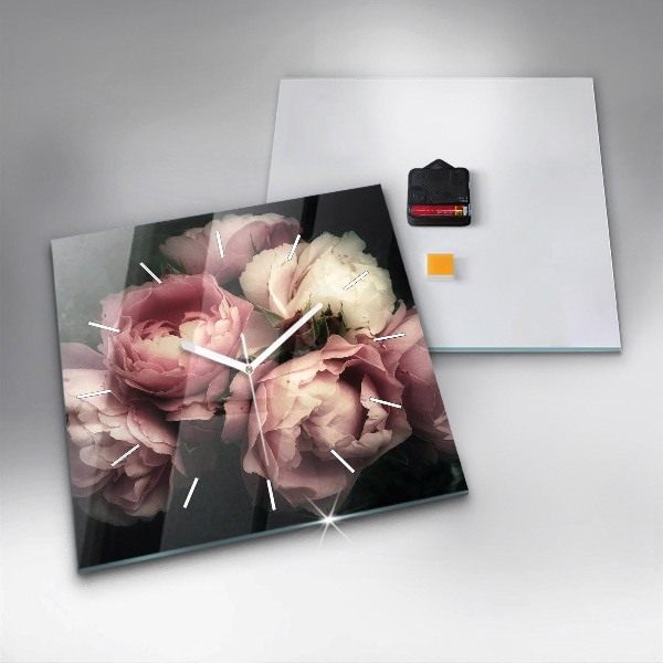 Zegar na ścianę kwadratowy Bukiet różowych róż