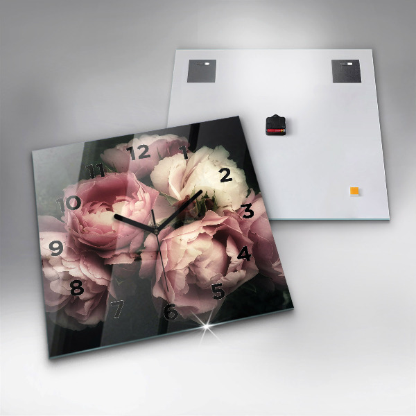 Zegar na ścianę kwadratowy Bukiet różowych róż