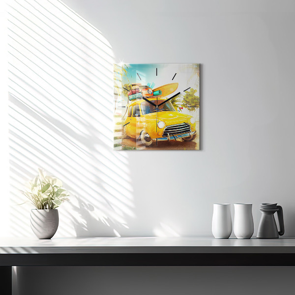 Zegar na ścianę kwadratowy Samochód z deską surfingową