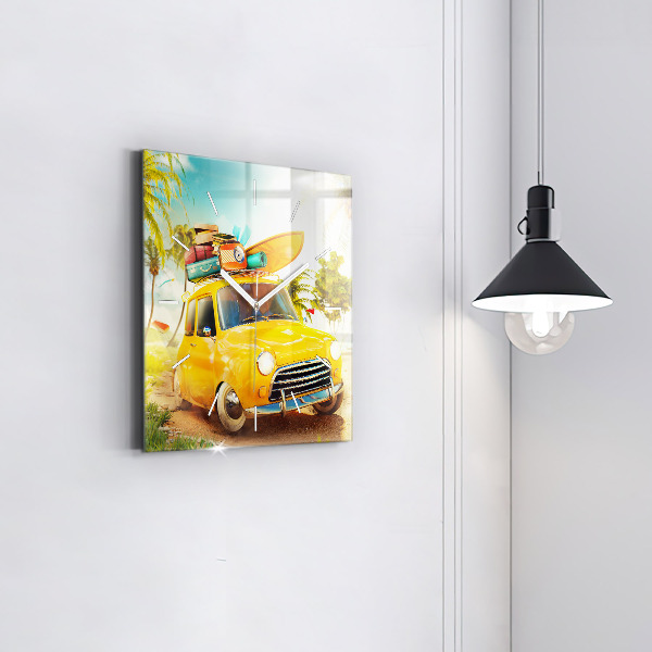 Zegar na ścianę kwadratowy Samochód z deską surfingową