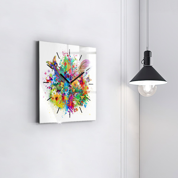 Zegar na ścianę kwadratowy Kwiatowa harmonia z motylami