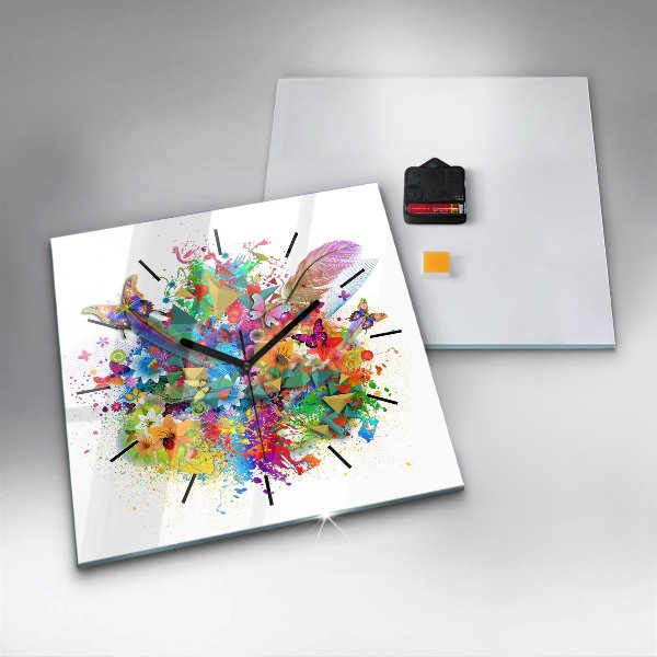 Zegar na ścianę kwadratowy Kwiatowa harmonia z motylami