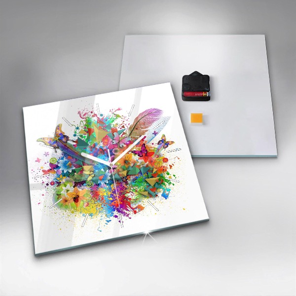 Zegar na ścianę kwadratowy Kwiatowa harmonia z motylami