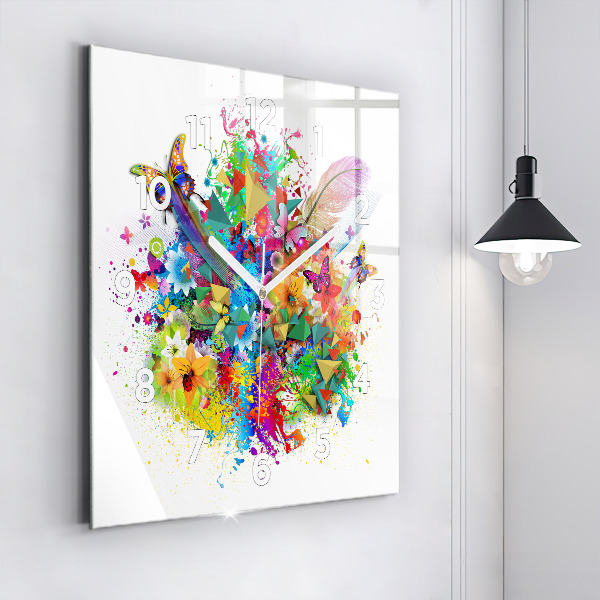 Zegar na ścianę kwadratowy Kwiatowa harmonia z motylami