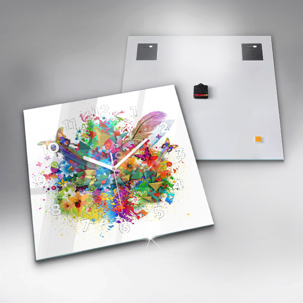 Zegar na ścianę kwadratowy Kwiatowa harmonia z motylami