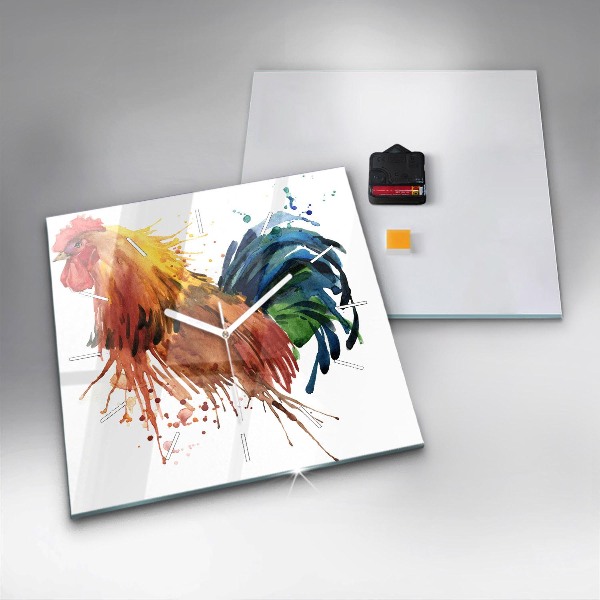 Zegar na ścianę kwadratowy Kolorowy kogut