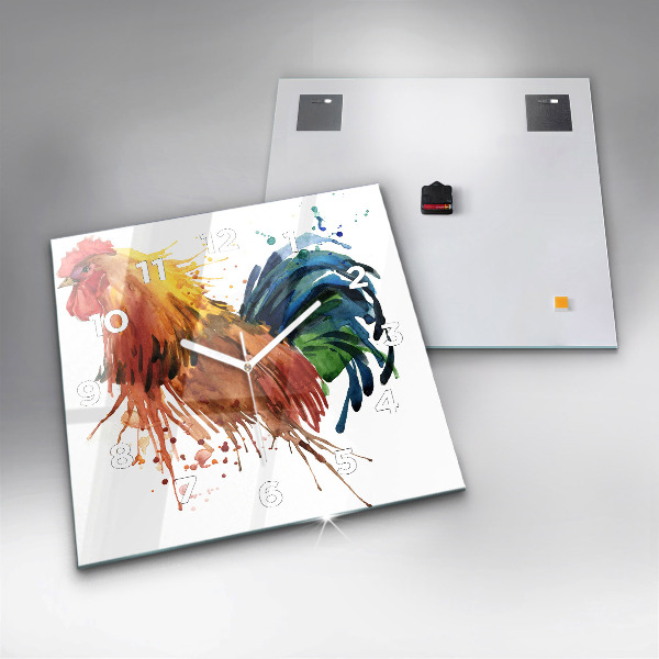 Zegar na ścianę kwadratowy Kolorowy kogut