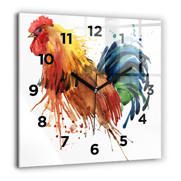 Zegar na ścianę kwadratowy Kolorowy kogut