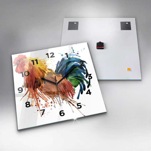 Zegar na ścianę kwadratowy Kolorowy kogut