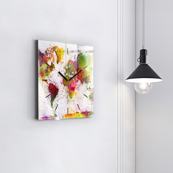 Zegar na ścianę kwadratowy Akwarelowa mapa świata
