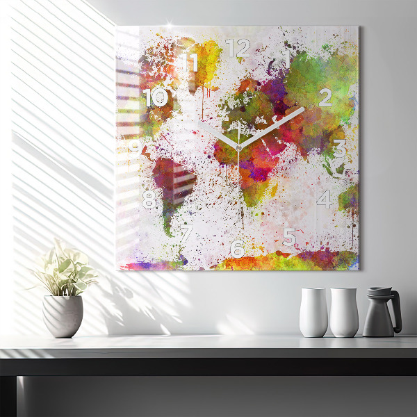 Zegar na ścianę kwadratowy Akwarelowa mapa świata