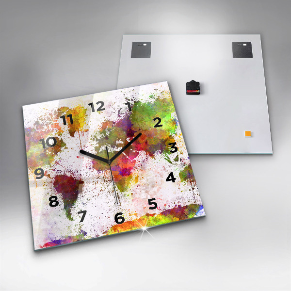 Zegar na ścianę kwadratowy Akwarelowa mapa świata