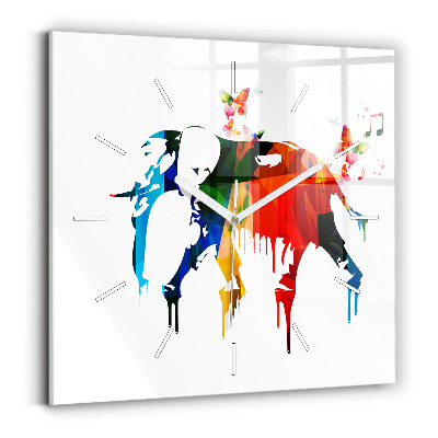 Zegar na ścianę kwadratowy Kolorowy malowany słoń