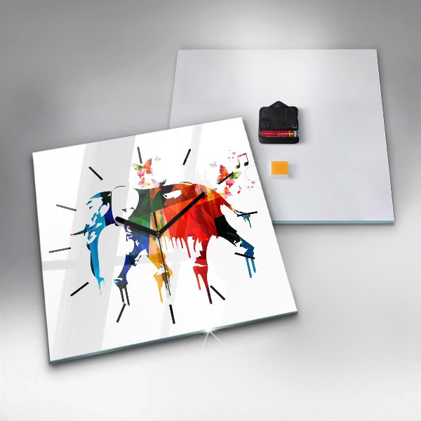 Zegar na ścianę kwadratowy Kolorowy malowany słoń