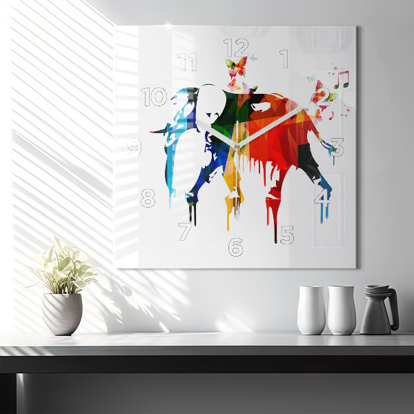 Zegar na ścianę kwadratowy Kolorowy malowany słoń
